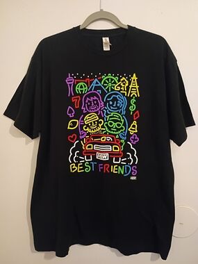 Tultex Men's Black Crewneck‎ T-Shirt with Neon Print Best Friends Sz XL